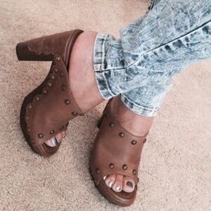 Stuart Weitzman Brown Studded Mules